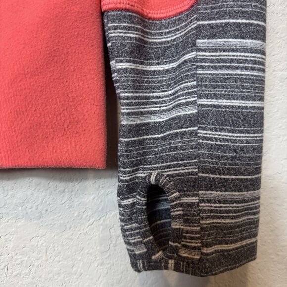 Lululemon In Stride Jacket Full Zip Coral Coal Strata Stripe Thumbholes Size 8 - Picture 2 of 14